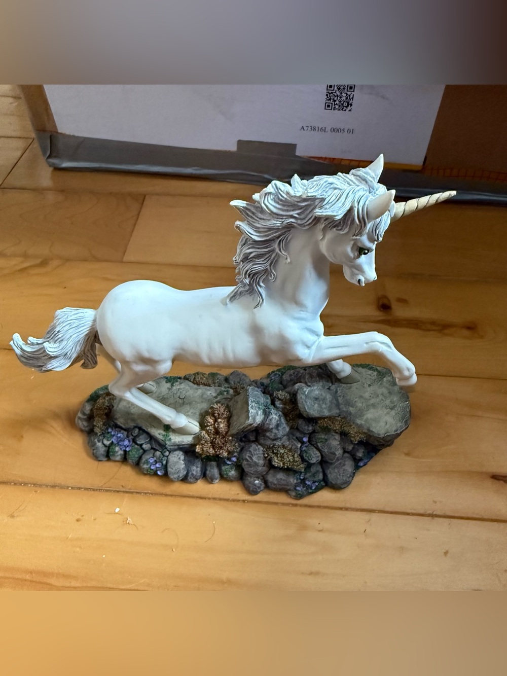 Hand-Painted White Unicorn Figurine on Decorative Base